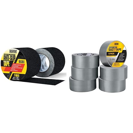 Lockport Grip Tape 2 Rolls 50 Ft x 4 in and Silver Duct Tape 6 Rolls 90 Ft x 2 in Bundle