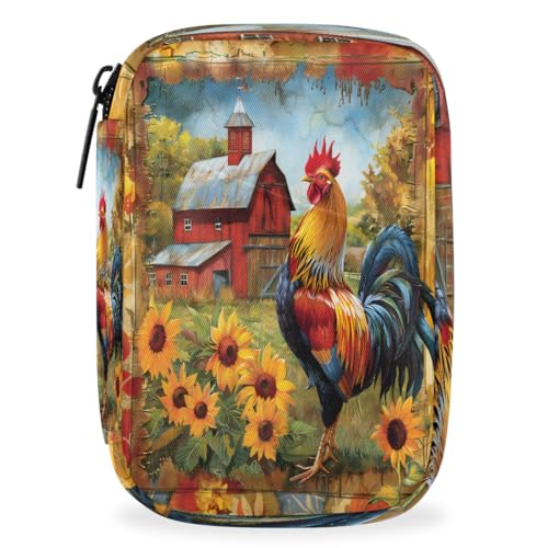Rustic Rooster Flower Chicken Travel Pill Organizer Box Weekly Portable Pill Case Daily Pills 7 Day Small Birth Control Pills Container Removable Compartments for Medicine Vitamins Fish Oil