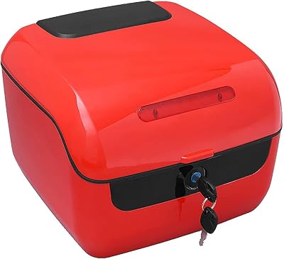 Universal Motorcycle Top Box, Motorcycle Scooter Top Box Tail Trunk Helmet Luggage Box with Security Lock and Mounting Hardware for Motorcycle with Tailstock,Red