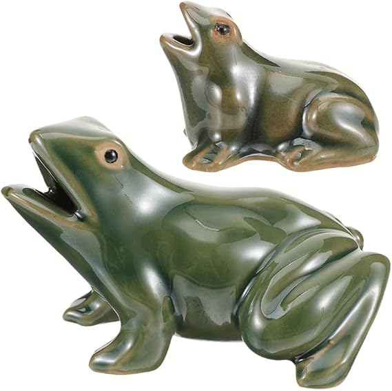 Ceramic Fountain Frog Statue 4.33 Inch Water Spitting Garden Decor for Patio Courtyard Landscape and Outdoor Waterfall Accessories