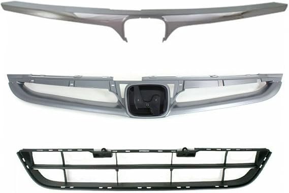 Parts N Go 2006-2007 Accord Sedan Silver & Black Bumper Grille Set - 71122SDAA10 71121SDAA10ZA 71102SDAA00 HO1200179 HO1210118 HO1036101