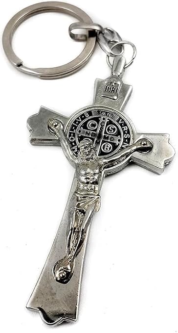 Nazareth Store Saint Benedict Cross Keychain Catholic Crucifix Medal Keyring Jerusalem Charm 3"