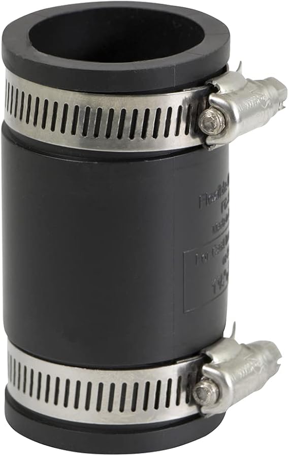 Supply Giant 6I44 Flexible Pvc Coupling with Stainless Steel Clamps, 1 Inch, Black