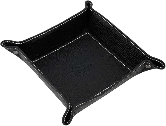 Italian Leather Organizer Valet Tray - Black