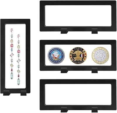 4 PCS 3D Floating Display Case, Seashell Holder Frame Coins Floating Display Stand Transparent Jewelry Storage Box Large Suspension Frame Box for Bill Stamps Necklace 9 x 3.5 x 0.8 Inch