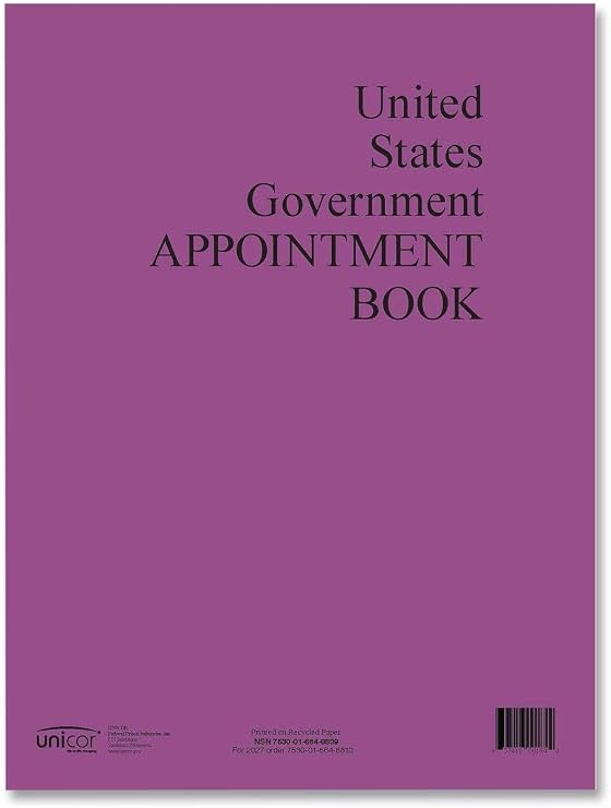 2026 US Government Fed Weekly Appointment Book, 11" x 9", Jan - Dec, Qty=1