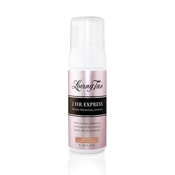 Loving Tan 2 HR Express Self Tanning Mousse, Medium - Streak Free, Natural, Professional Quality - 5+ Sunless Self Tanner Applications per Bottle, Cruelty Free, Naturally Derived DHA - 4 FL Oz