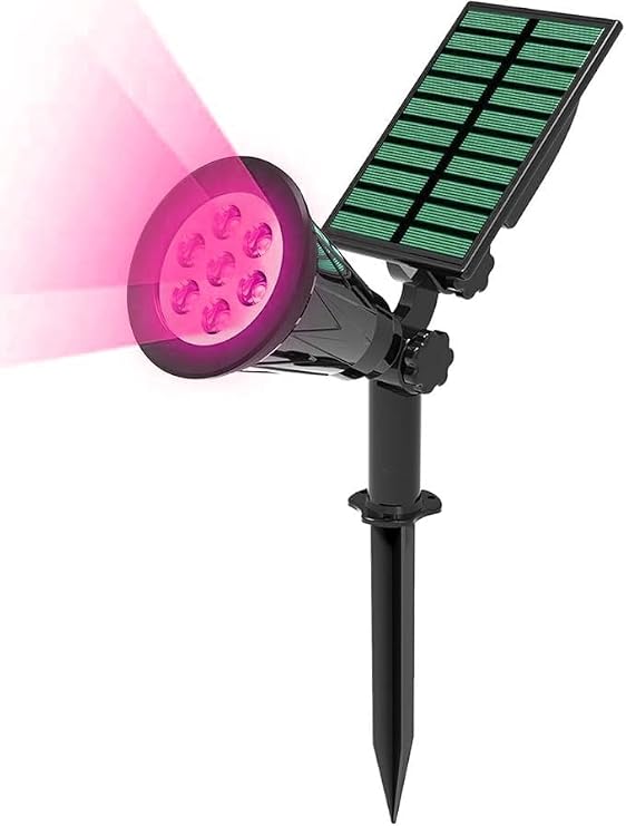 Solar Garden Lights, 7 LED Waterproof Outdoor Solar Spotlights 2-in-1 Multi Use Outdoor Wall Lights Decorative Lights for Garden, Lawn, Pathway, Party & Christma (Pink) [Energy Class A]