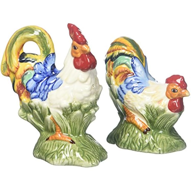 Cosmos Gifts 31982 Fine Ceramic Hand Painted Rooster & Hen Salt and Pepper Shakers, 5 H