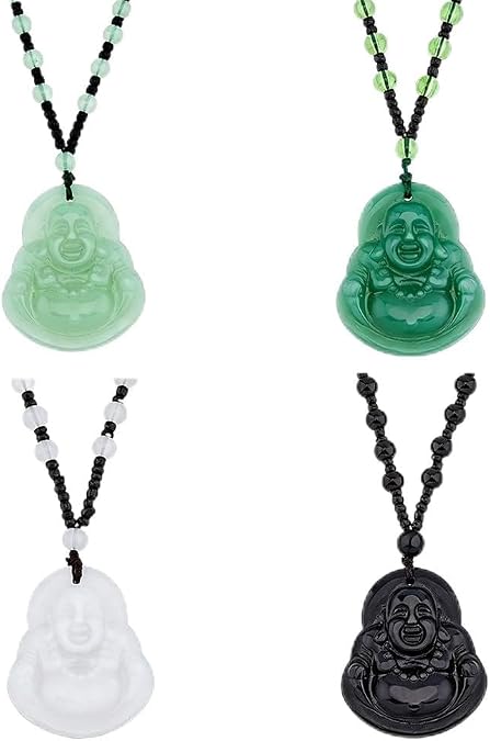 UNICRAFTALE 4Pcs 4 Colors Maitreya Buddha Pendant Necklaces Beaded Buddhist Necklaces for Summer Men Women Laughing Buddha Guanyin Necklace Amulet Talisman Lucky Crystal Pendant Necklace