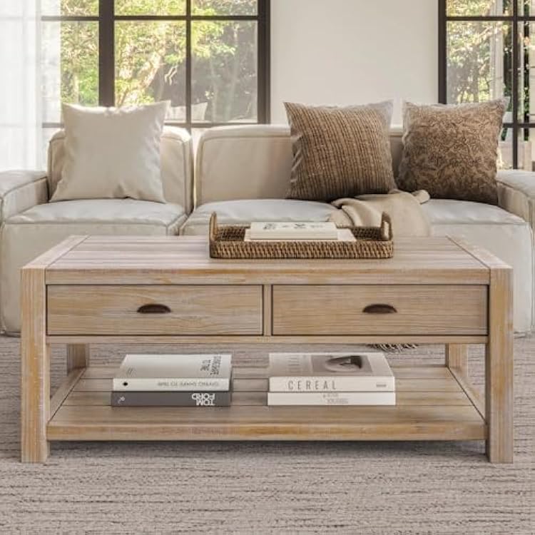Grain Wood Furniture Montauk Coffee Table, Solid Wood with a Driftwood Finish