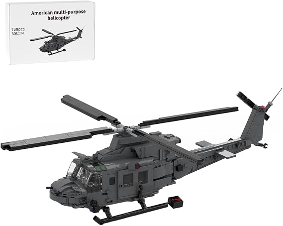 MOC-236742 Bell-412 Multipurpose Helicopter Model Kit, Military Transport Chopper with Gray Streamlined Body Transparent Cockpit, Collectible Display for Adult Enthusiasts - 738PCS