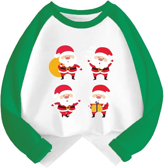 Kids Christmas Shirt Boys Girls Ugly Xmas Santa Monster Truck Dinosaur Graphic Tees Raglan Toddler Long Sleeve Tshirt Tops