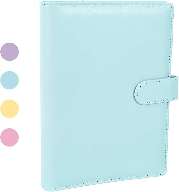 A5 PU Leather Ring Binder, Refillable 6 Round Ring Binder Cover | Business Notebook Binder Notepad and Meeting Notebook, Travel Writing Notebook Diary Binder Cover(Blue)