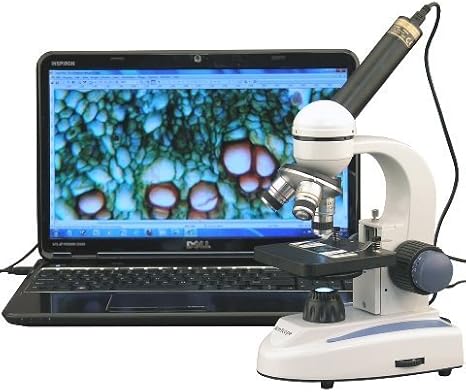 AmScope 40X-1000X LED Student Compound Microscope, Cordless Metal Frame Premium Glass Optical Lens + USB Camera Digital Microscope Imager, Windows/iOS Compatible