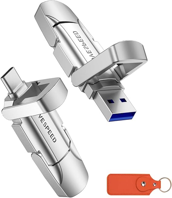 MOVE SPEED 512GB USB Stick, Memory Stick Up to 520MB/s, Fast USB Flash Drive Type C Pen Drive for iPhone 15 Series/Android Phone/Laptop/Tablet/Mac - Includes Keychain & Purse