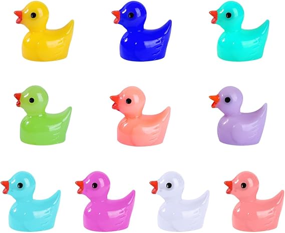 10 Pieces Mini Resin Duck, Miniature Figures Micro Landscape Fairy Garden Dollhouse Ornament Cake Decoration Potted Plants Decor DIY for Home Decorations 10 Colors, Small