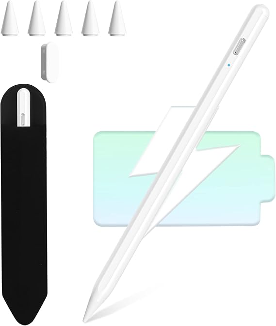 Stylus Pen for iPad 9th 10th 11th Generation with Palm Rejection, Fast Charging Pencil for iPad A16/10/9/8/7/6, for Air 5/4/3/M3, for Pro 11/12.9"(2018-2022), Mini 5/6 (White)