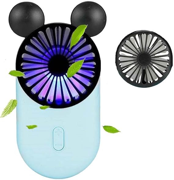 Cute Personal Mini Fan, Mini Handheld USB Rechargeable Portable Fan with Stylish LED Light,3 Speed Adjustable,Cute Mouse,for Kids Girls Woman Outdoor Travel