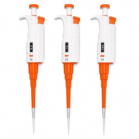 BEXCO Adjustable Variable Volume Micropipette Set of 3 (0.5-10uL, 10-100uL, 100-1000uL) - Professional Lab Pipettors Combo Pack, Partially Autoclavable