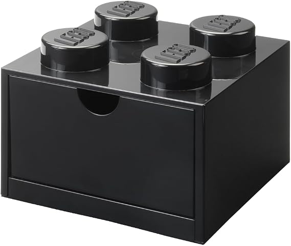 LEGO Desk Drawer 4 Knobs Black - Stackable Storage Box, 158x158x113 mm, 2.9L Capacity, Desk Storage, Kids Room, Office, LEGO accessories, Home Decor
