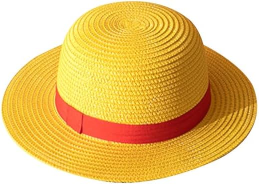 Anime Cartoon Straw Hat Captain Inspired Sun Hat Set Anime Costume Caps Animation Pirate Hat Summer Beach Hats for Halloween Party Pirate Costume Yellow