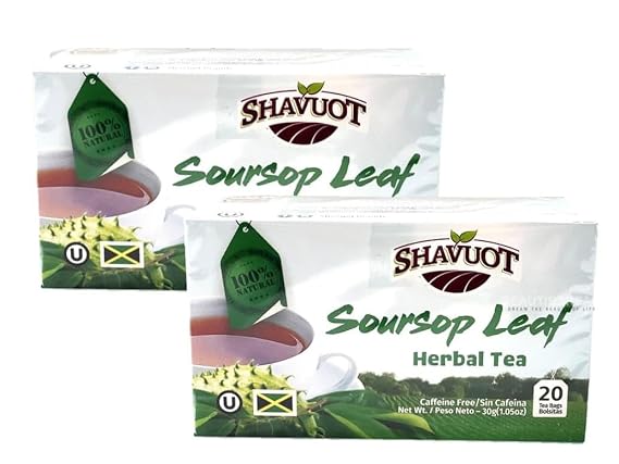 Shavuot Soursop Leaf Herbal Tea 100% Natural, Caffeine-Free, 40 Tea Bags Total Herbal Tea from Jamaica