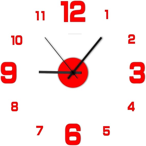 Decor Wall Clock Kit DIY Craft Timepiece Frameless Walldecal Home Silent Living Roomoffice For Living Room Bedroom(Red)