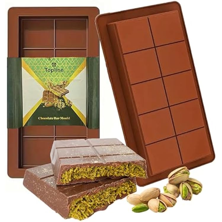 Deep Chocolate Moulds for Dubai Chocolate - Pack of 2 Large Easy to Release Brown Chocolate Moulds Silicone for Baking