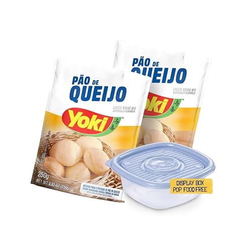 Brazilian Cheese Bread Mix Yoki, 8.82 oz [2 Pack] Bundle with 33.8 Fl Oz Food Container | Gluten-Free Snack | Mistura para Pao de Queijo Yoki 250g [2 PACK] Ganhe Pote Pop Quadrado 1L