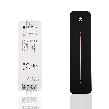 RF Wireless Remote CCT LED Strip Controller Magnetic Wall-Mounted Touch Slide Brightness/Color Temp Adjust Sensitive Touch Slide Flicker DC 5V-36V 8A(V2+R12)