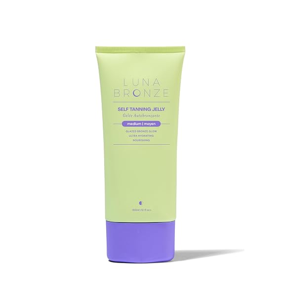 Luna Bronze Self Tanning Jelly | Purple Self Tanner with Hyaluronic Acid and Natural DHA | Quick Dry, Non-Sticky, Streak Free | Medium to Deep Tan in 2-8 Hours, Vegan, Cruelty Free (150ml/5.1 fl. oz)