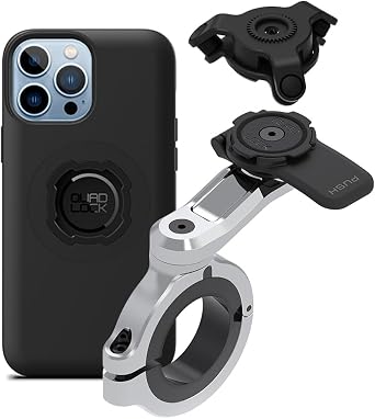 Quad Lock Motorcycle Handlebar Phone Mount PRO Chrome - Large with Vibration Dampener and MAG Phone Case for iPhone 13 Pro Max