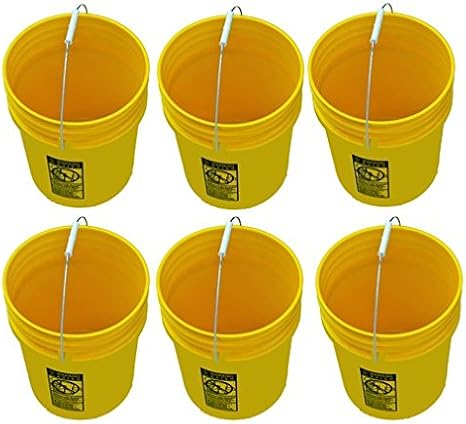 5 Gallon Yellow Buckets, Six (6) Pack | Plastic | Yellow