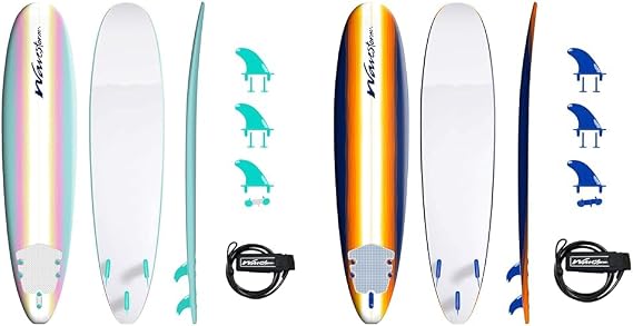 Wavestorm 8ft Classic Soft Top Foam Surfboard Bundle with Accessories Including Fins and Leash, 8 Feet x 22.5 Inch x 3.25 Inch