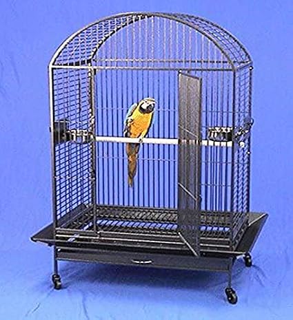 Extra Large Wrought Iron Dome Top Bird Parrot Macaw Amazon Cage 40"x30"x67"H with 6mm Extra Strong Wire (Black Vein)