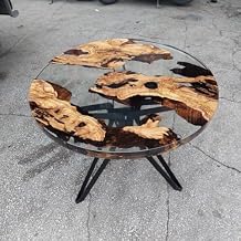 Handmade Transparent Look Epoxy Resin Round Centre Table - Live Edge Console Table for Living Room, Patio, Bar Counter (18" Tall, 24 x 24 Inches)