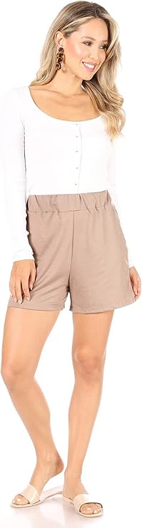 FashionJOA Women's Casual High Waist Basic Solid Pull On Shorts Pants