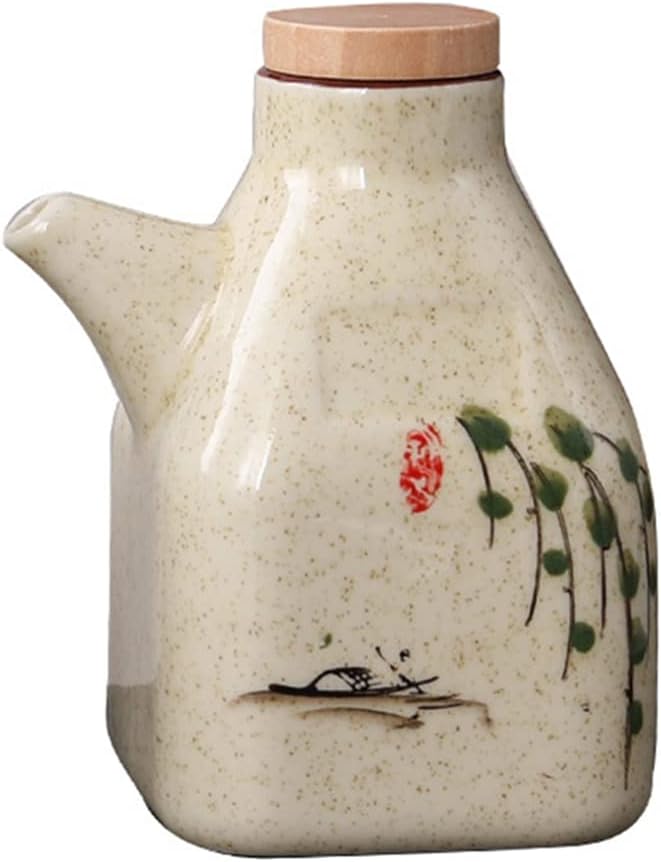 OnePine 350ml Ceramic Oil Dispenser Bottle, Soy Sauce Bottle Dispenser No Drip, Olive Oil Dispenser, Condiment Container with Lid