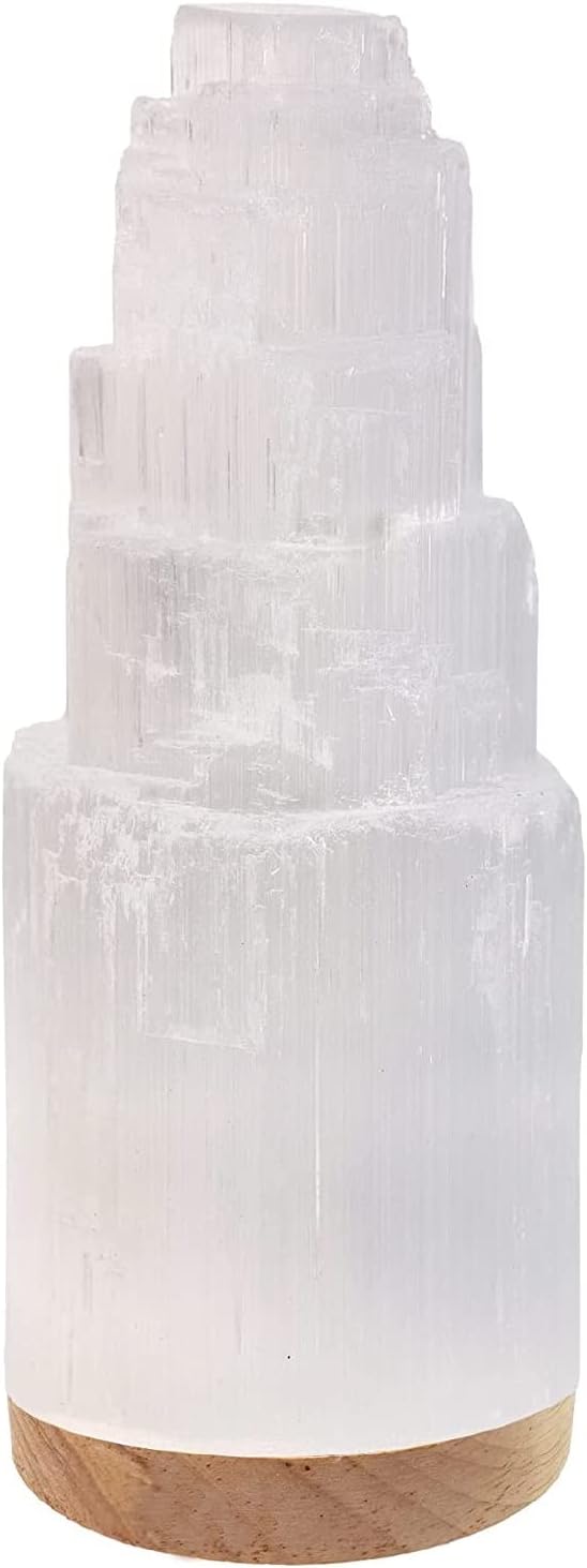 WBM Selenite Crystal Lamp 25cm, Charging Station, Crystals and Healing Stones, Hand Curved Moroccan |Witchcraft| Selenite Lamp for Smudging, Healing & Meditation