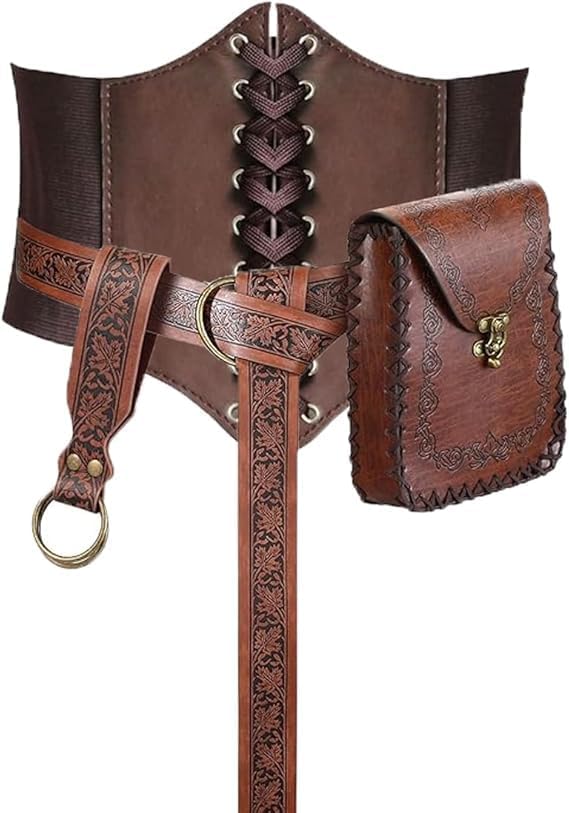 Renaissance Corset, Medieval Leaf Belt, Hiking Skirt, Embossed Fanny Pack