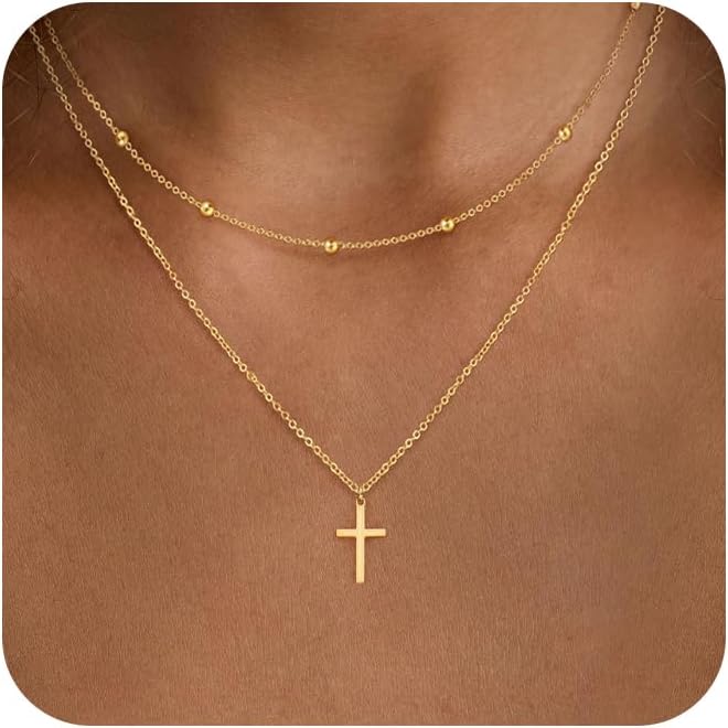 Cross Necklaces for Women,Dainty 14k Gold Plated Cross Necklace Cute Statement Cross Peadant Necklace Simple Gold Cross Necklaces for Women Trendy Jewelry