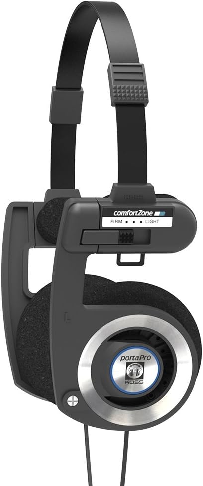 Koss Porta Pro Black Retro 80s Style On-Ear Headphones, Wired 3.5mm Plug
