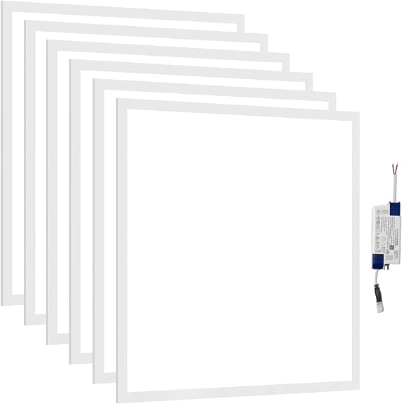 LES FLEURS Square Led Panel Lights 600 x 600 mm, 4000K Natural Light Recessed Office Ceiling Panel Down Light, 35W 4000 Lumen Commercial Flat Backlit Fixture (6 Packs) [Energy Class E]