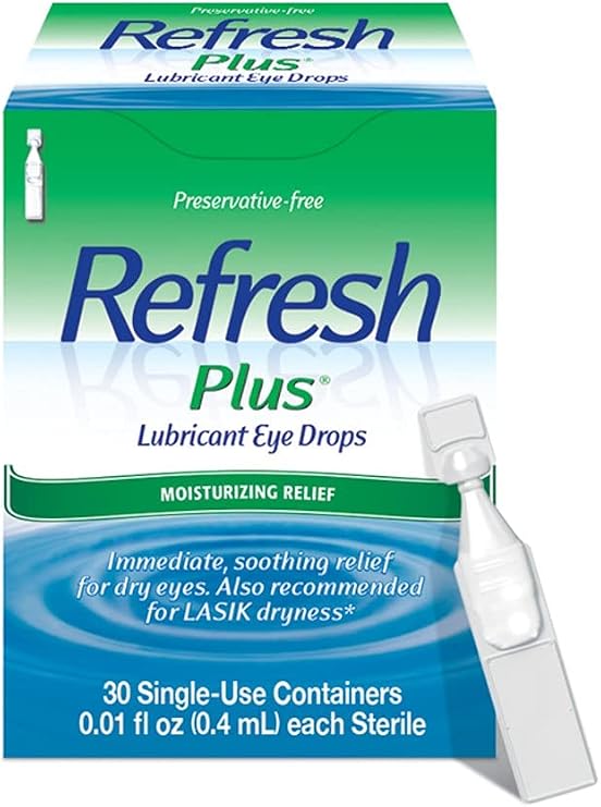 REFRESH PLUS Lubricant Eye Drops Preservative-Free Artificial Tears, 0.01 fl oz (0.4 mL), 30 Single-Use Containers