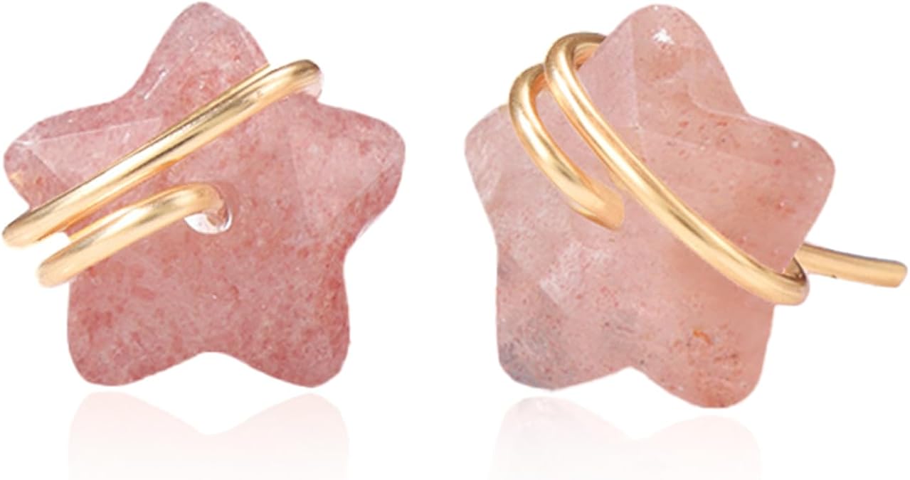 Raw Gemstone Star Stud Earrings for Women Handmade Star Chakra Healing Crystal Earrings Amethyst Raw Rose Quartz Gemstone Prong Stud Earrings Birthstone Jewelry Gift Ideas