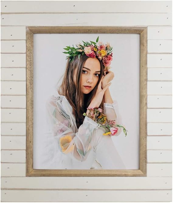 8x10 Wooden Picture Frame Rustic Distressed White Photo Frame with Glass Cover Ready to Table Top and Wall Mounting