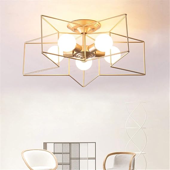 Modern 5 Lights Ceiling Light Fixture, Star Shaped Flush Mount Ceiling Light,Minimalist Hanging Lights in Gold