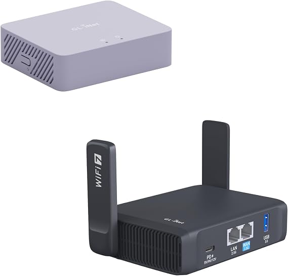 GL.iNet MT5000 (Brume 3) High-Speed Wired VPN Security Gateway & GL.iNet GL-BE3600 (Slate 7) Portable Travel Router