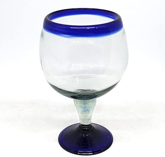 Cobalt Blue Rim 24 oz Shrimp Cocktail Chabela Glasses (set of 6), Recycled Glass, Lead-free, Toxin-Free